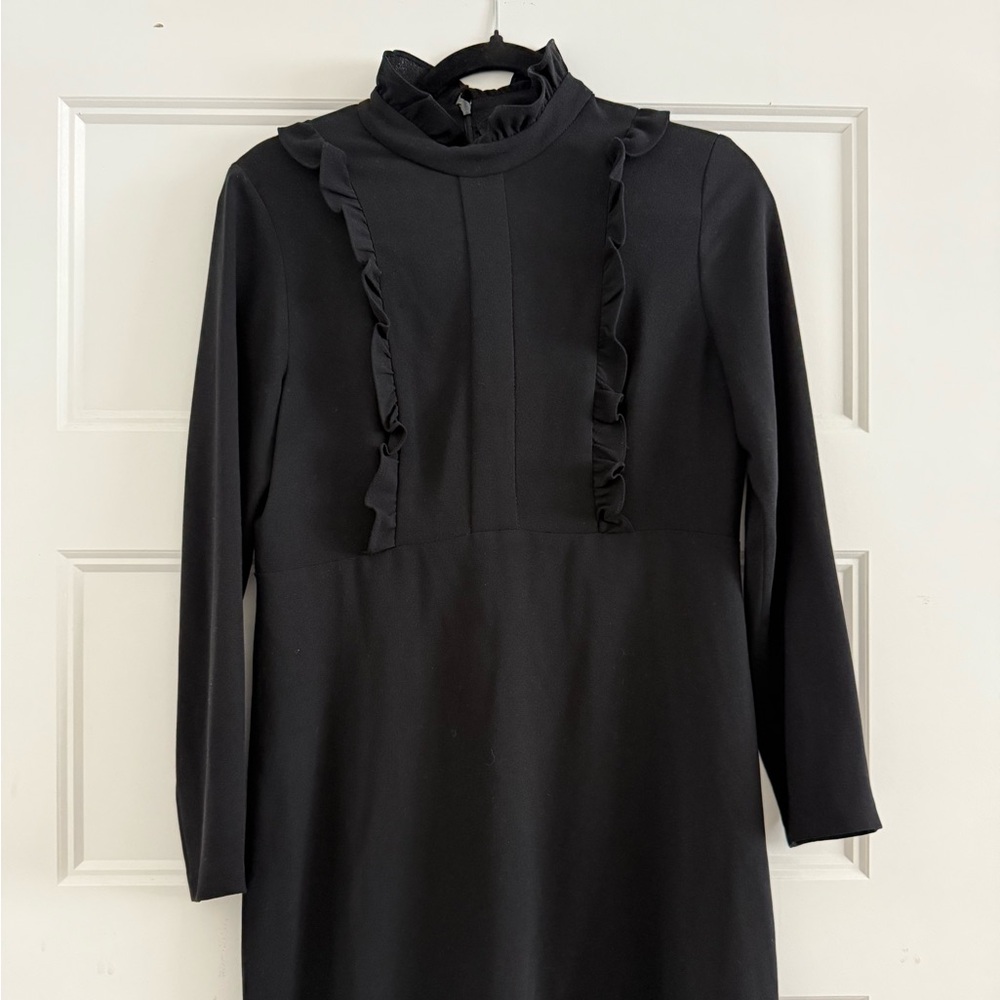 Zara Black Long Sleeve Ruffle Collar Dress (Medium)